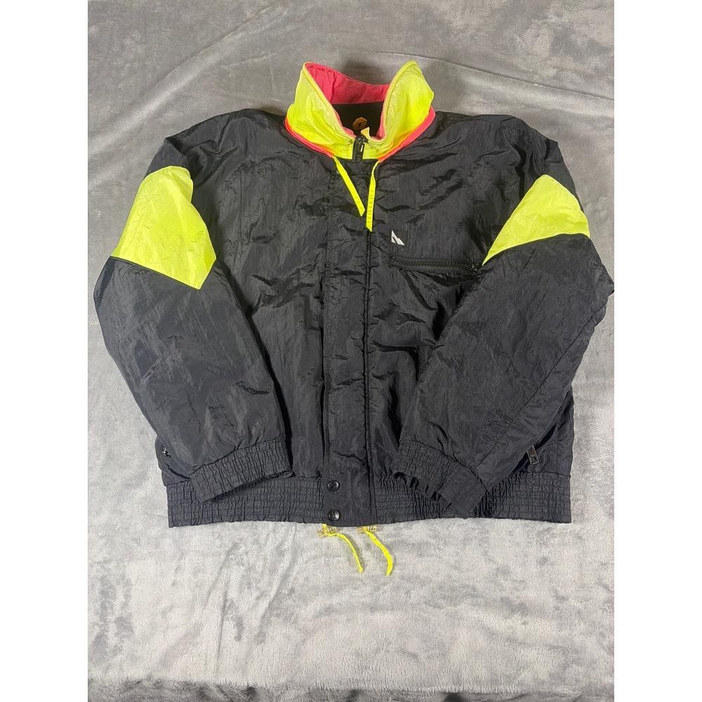 Vintage Serac Sport Gear Ski Jacket Mens XL Black Neon Yellow Pink Made in USA